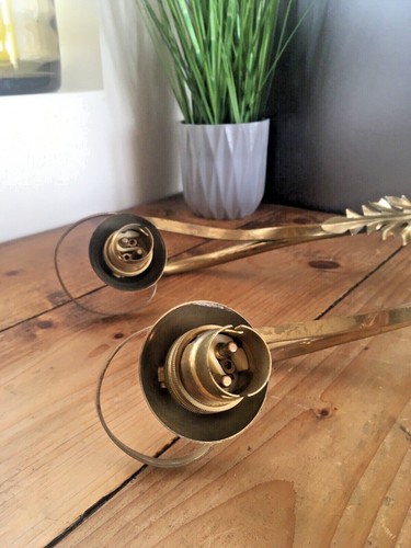 LARGE PAIR OF BRASS ACANTHUS LEAF TWIST WALL LIGHT CANDLE SCONCES BAROQUE ROCOCO - Picture 5 of 10