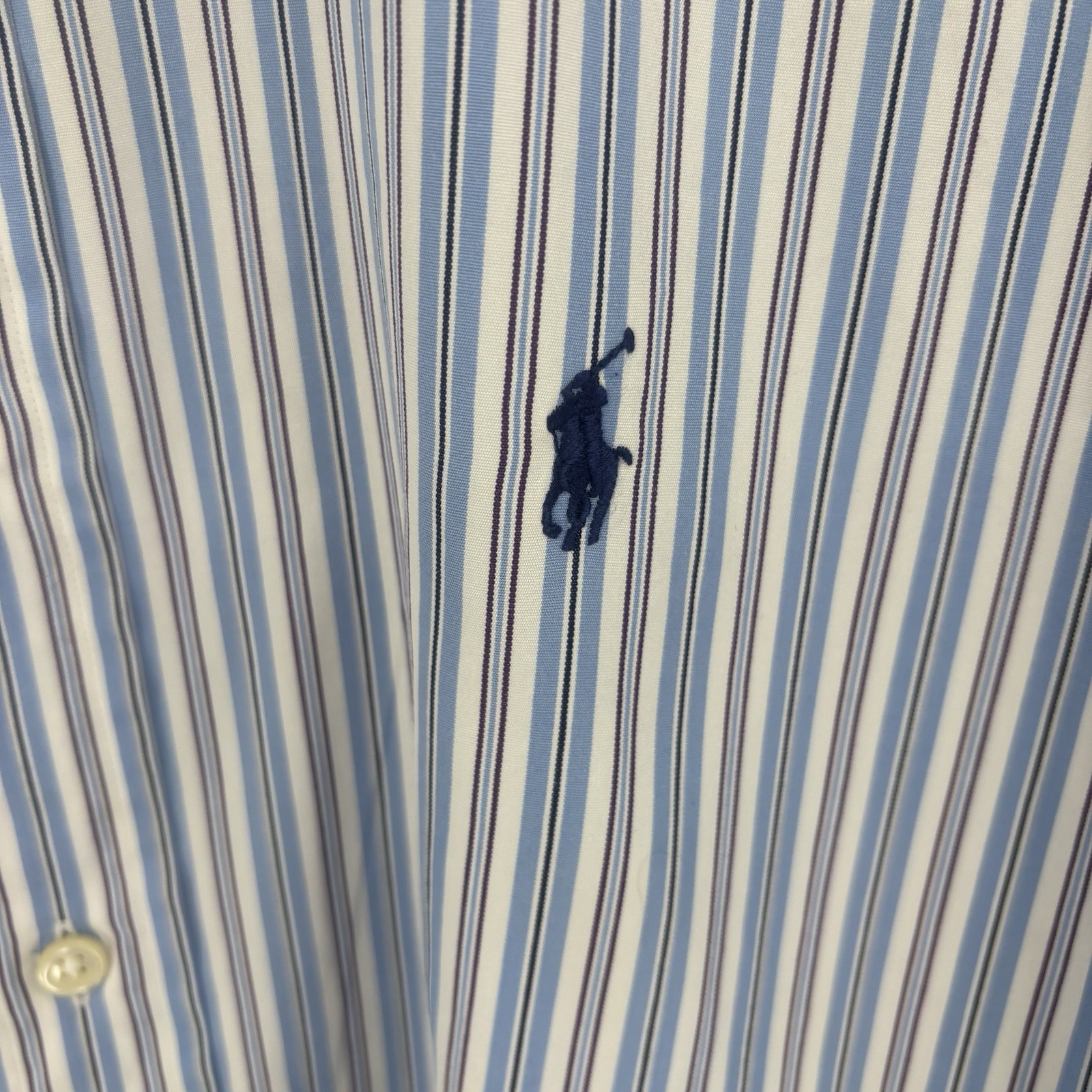 Camicia Ralph Lauren blu righe pony logo bottoni classico lusso 16 5 36 37