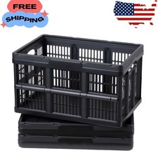 Plastic Collapsible Storage Bins, 45L Set of 3, Stackable Folding Crates