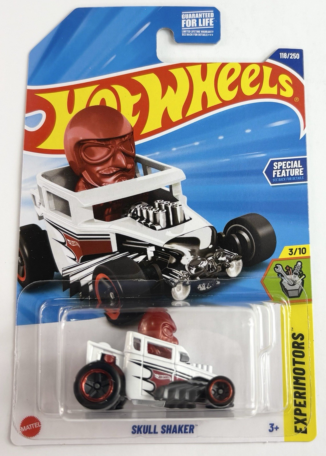 2025 Hot Wheels Experimotors 3/10 White And Red Skull Shaker #118 1:64 Scale Car