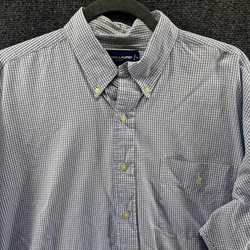 Ralph Lauren Golf Tilden Shirt Large Blue Gingham L/S Cotton Everyday Preppy EUC - Afbeelding 1 van 9
