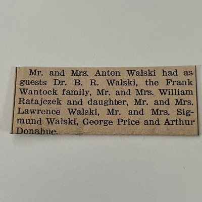 Mr. & Mrs. Anton Walski Dr. B. R. Walski 1936 Galesville WI Clipping SAH6-S40