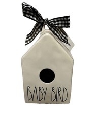 Rae Dunn Baby Bird Birdhouse White With black Letters Plaid Bow