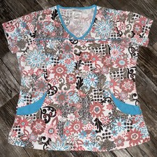 UA Scrubs Womens Top Size Large Multicolored Teal Coral Floral Paisley