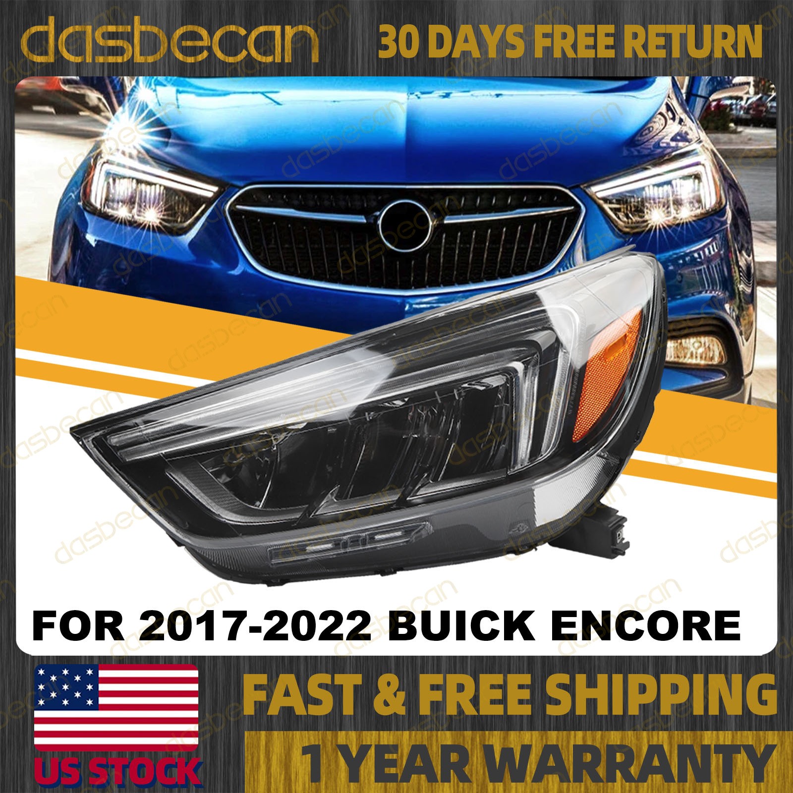 Left Driver Side Full LED Headlight Headlamp LED DRL for Buick Encore 2017-2022