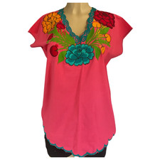 Blusa Rosa Artesanal Floral Top Rosa Bordada Mexicana de Chiapas Arte Popular