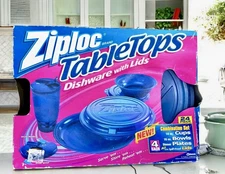 Ziploc Tabletops Dishware with Lids 24 Piece Set Blue Cups Bowls Plates~New
