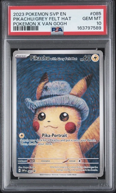 2023 POKEMON SVP POKEMON X VAN GOGH #085 PIKACHU WITH GREY FELT HAT PSA 10