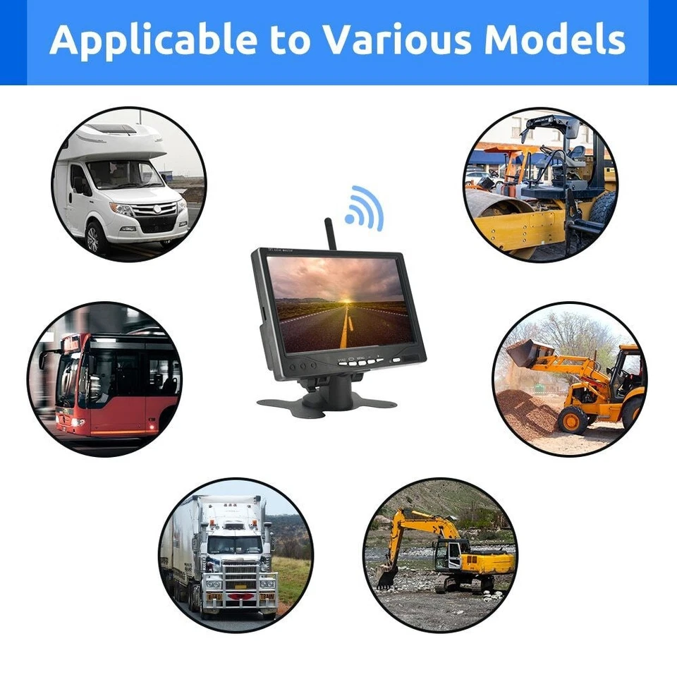 12V-24V Wireless 7" Car Monitor Rear View Camera Truck Bus RV Trailer Rear Image - Image 3 of 4
