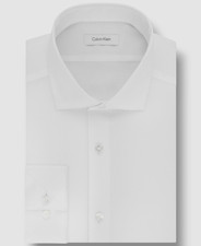 Calvin Klein Men's White Slim-Fit Stretch Long-Sleeve Dress Shirt Size 15 32/33