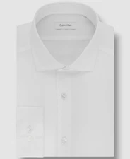 Calvin Klein Men's White Slim-Fit Stretch Long-Sleeve Dress Shirt Size 15 32/33