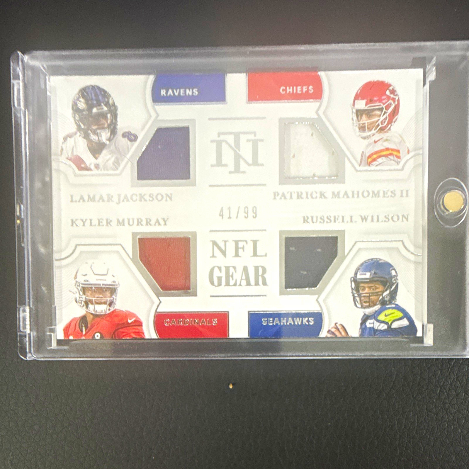 2020 Panini National Treasures Mahomes Wilson Jackson Murray NFL Gear QM-QB41/99 view 2