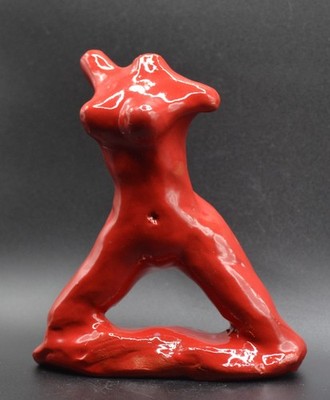 ''Red Shiny Bird'' - Expensive Original Clay sculpture, hand made & glazed.