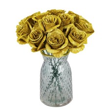 Ramo de rosas artificiales doradas con purpurina y tallos para manualidades