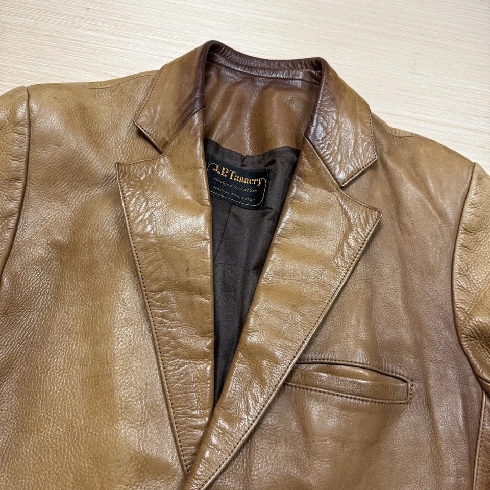 Винтажный 70-х Western Wear кожаный блейзер Sport куртка мужская 40 маленький тяжелый кожевенный завод - Изображение 2 из 4