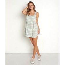 Show Me Your Mumu Napa Mini Dress Sage Gingham Plaid Ruffle Tiered XS