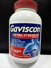 Gaviscon Extra Strength Antacid 10 mg 100 Cherry Flavor Chewable Tablets Exp1/27