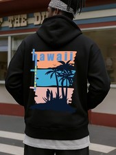 Men'S Funny Hawaii-Themed Hooded Sweatshirt with Tropical Palm Tree  Surfboard