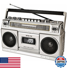 Retro 80s Portable Boombox Cassette Player Recorder AM/FM/SW Radio USB Bluetooth