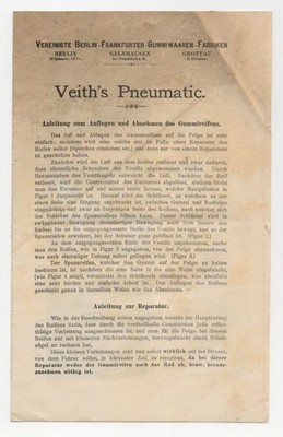 Faltblatt Veith Pneumatic Reifen Gummiwaren Fabrik Berlin Gelnhausen Grottau