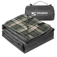 Outdoor Camping Blanket Extra Thick Fleece Navy Blue Plaid 79”x 58”DUKUSEEK