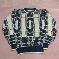 Vintage Abstract Knitted Jumper Patterned Grandad Knit Sweater Men's Xl