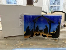Peggy Karr Bethlehem Nativity Manger Scene Christmas Wavy Fused Glass 12 1/4"x8"