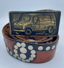 Vintage 70s Hippie Leather Artisans Leather Belt w/Chevy Super Van Tramp Buckle