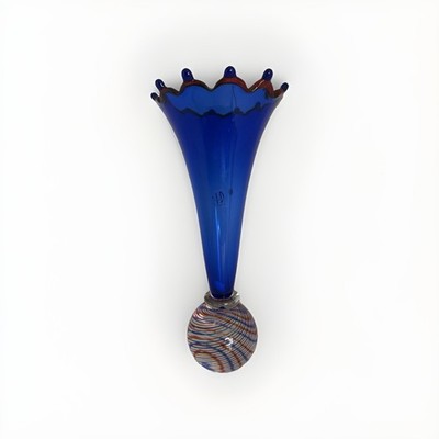 Vase Art Glass Blue Red  Spiral 1995 Marcello Furlan Signed 14  Tall