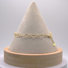14K Yellow Gold Heart Link Chain Bracelet 7.5" Solid Fine Jewelry Gift New