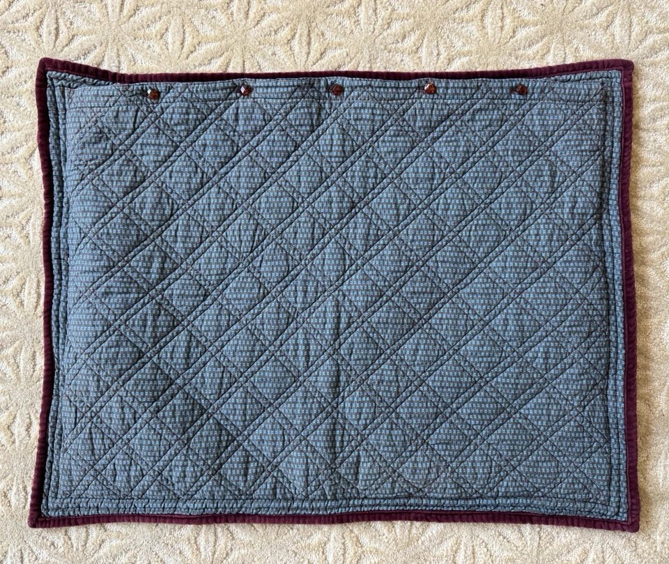 Ralph Lauren F/Q Quilt Set Reversible RL Logo Print Burgundy Velvet Trim Shams - Image 2 of 4