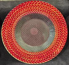 Williams Sonoma Glass Charger Plates Red Set of 4 12.5” Braided Holiday