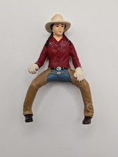 Schleich COWGIRL Horse Rider Brunette Braids Cream Hat Red Shirt Girl Figure