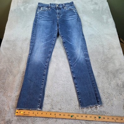 AG Mari Crop Jeans Womens 27R High Rise Slim Straight Raw Hem Blue