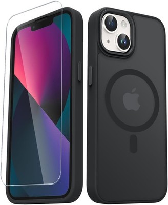 iPhone 15 Plus Case, Matte Magnetic Phone Case with 1 Screen Protector, Black