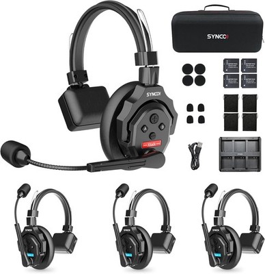 SYNCO XTALK Wireless Intercom Headset System Full Duplex Team Communication 4PCS