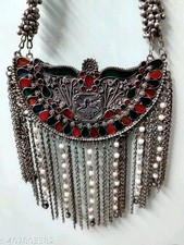 Multi Indian Ethnic Traditional Bollywood Long Oxidized Silver Necklace Jewelry