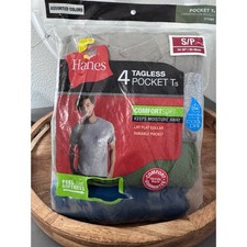 Hanes Mens 4 Pack Tagless Pocket T-Shirts Small Assorted Colors New