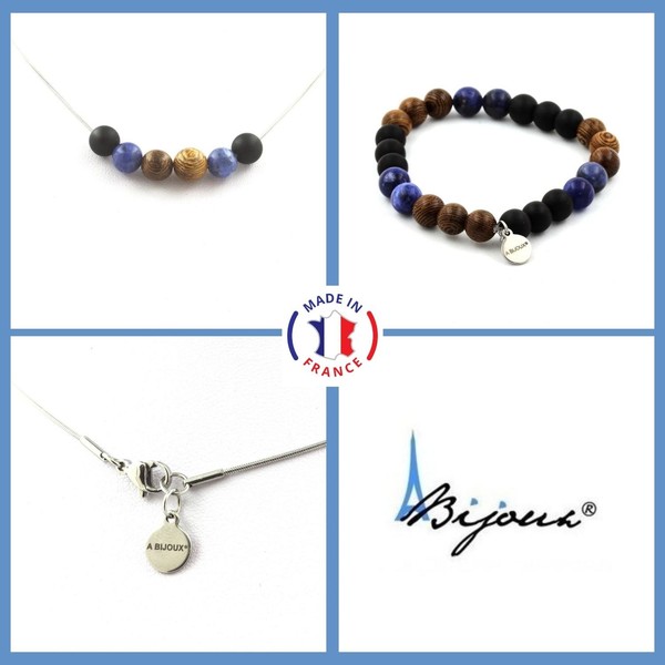 A Bijoux Parure Armband Halskette Perlen Sodalith + Onyx-image