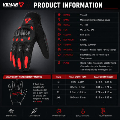 Motorradhandschuhe Touchscreen | Sommer Reiten harte Knöchel Schutz schwarz rot