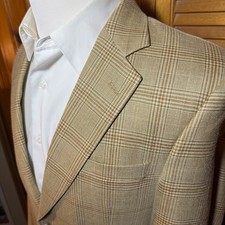 JOS A BANK Wool Silk HOUNDSTOOTH PLAID BLAZER Sz 38 R Tan Gold Brown Windowpane