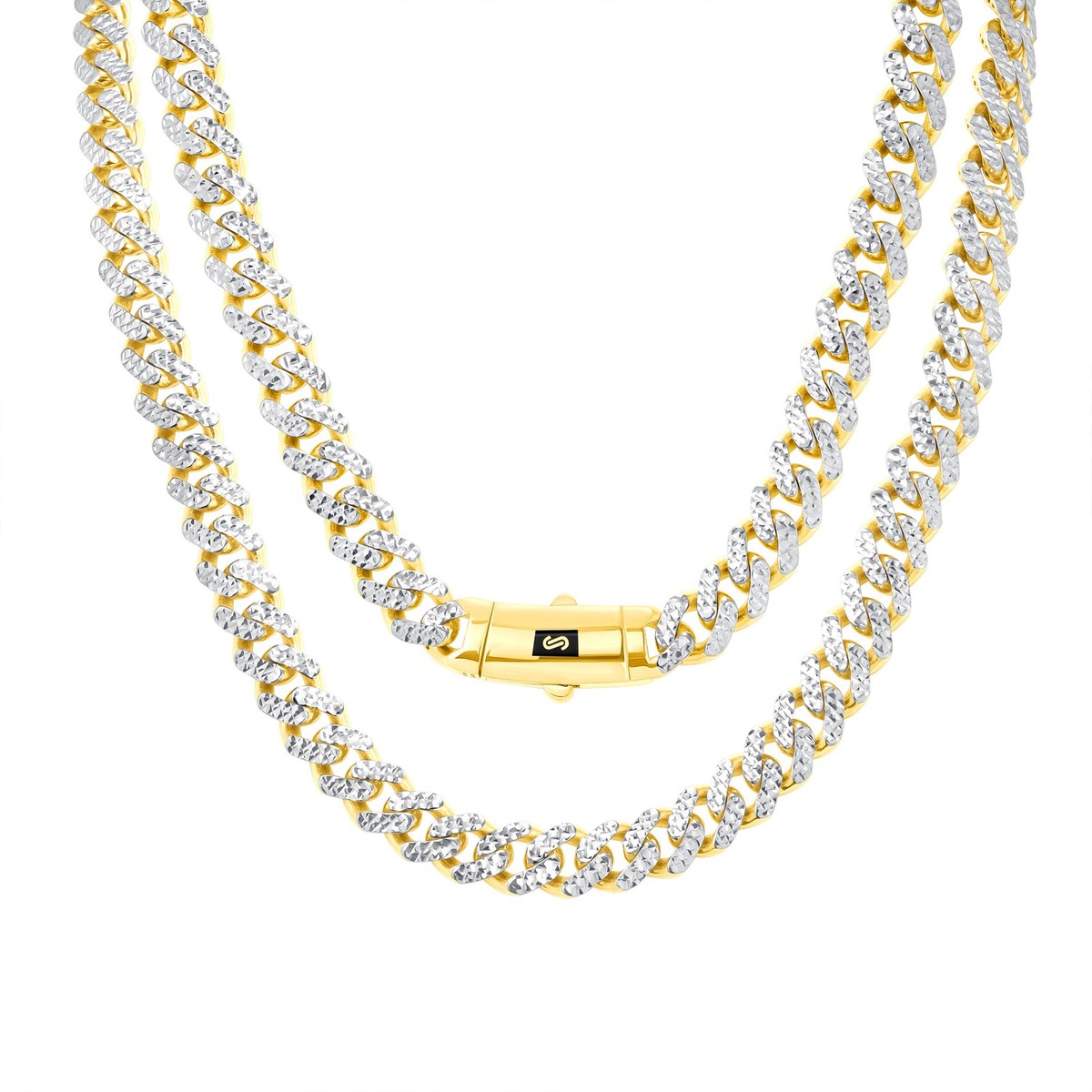 10k Yellow Gold Monaco Miami Cuban Diamond Cut Pave Chain - Main Image
