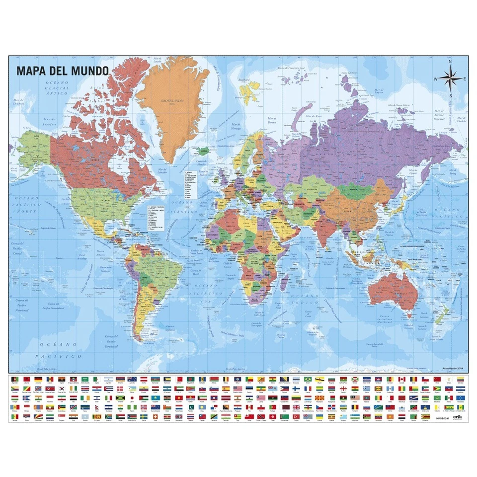 Poster Weltkarte / Mapa Del Mundo - Spanisch - Quer 50x40cm NEU z560