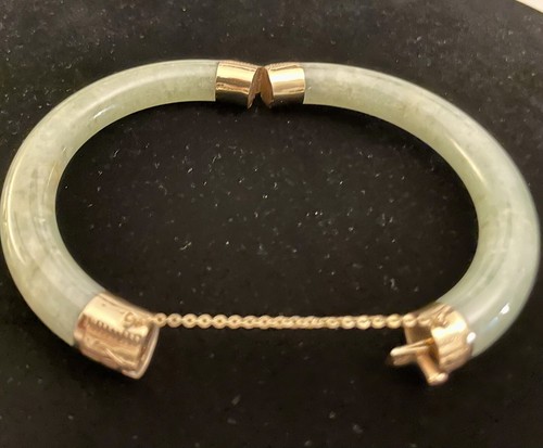 14K Gold Jade Light Green Hinged Lavender Solid Bangle Lot of 2 - Picture 8 of 22