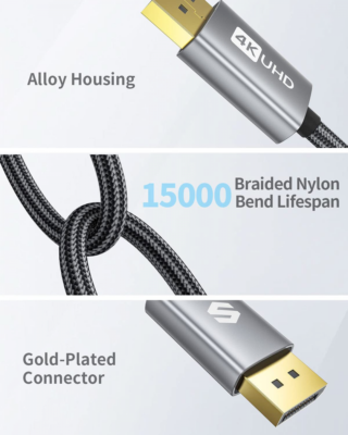 Câble DisplayPort Certifié VESA - 2 Mètres - Supporte 4K@60Hz, 2K@144/165Hz - Nylon Tressé