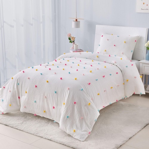 Twin Size Tufted Pom Poms Bedding Set for Girls 2 Piece Kids Comforter Set Wh... - 第 1/9 張圖片