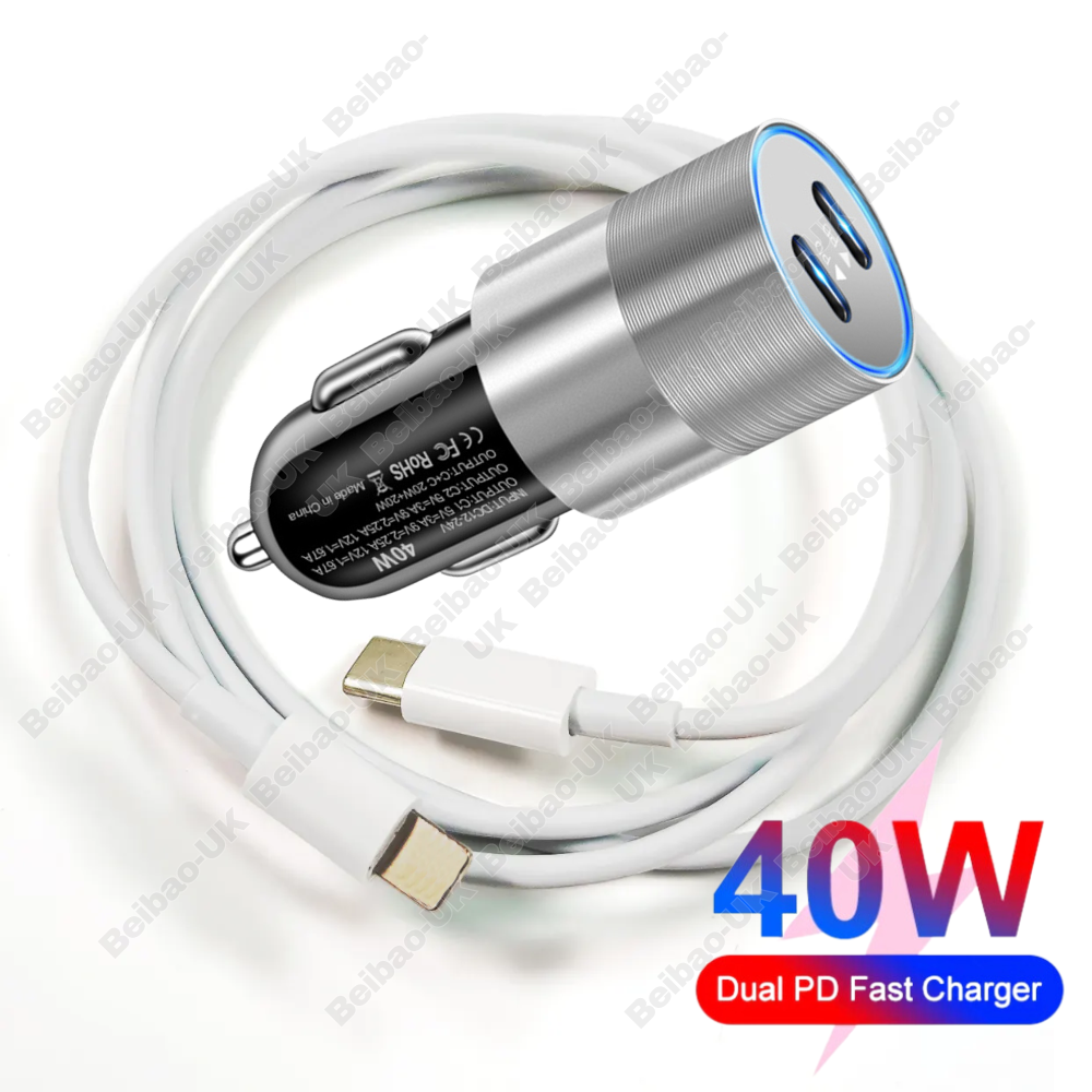40W PD Fast Car Charger USB-C Type C Cable For iPhone 14 13 12 11 Pro XR iPad SE