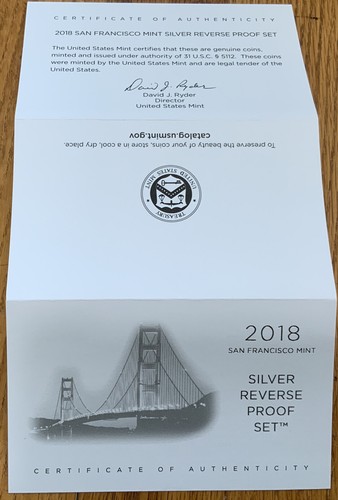 50th Anniversary -2018 SAN FRANCISCO MINT SILVER REVERSE PROOF SET w BOX & COA - Bild 5 von 8