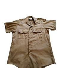Vintage 1980s Dickies Button Front Work Shirt Mens 15 x 33 Khaki