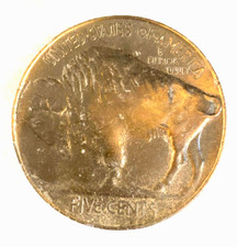 NOS - Vintage BUFFALO NICKEL FIVE CENTS Solid Brass Belt Buckle 1970'S - RARE